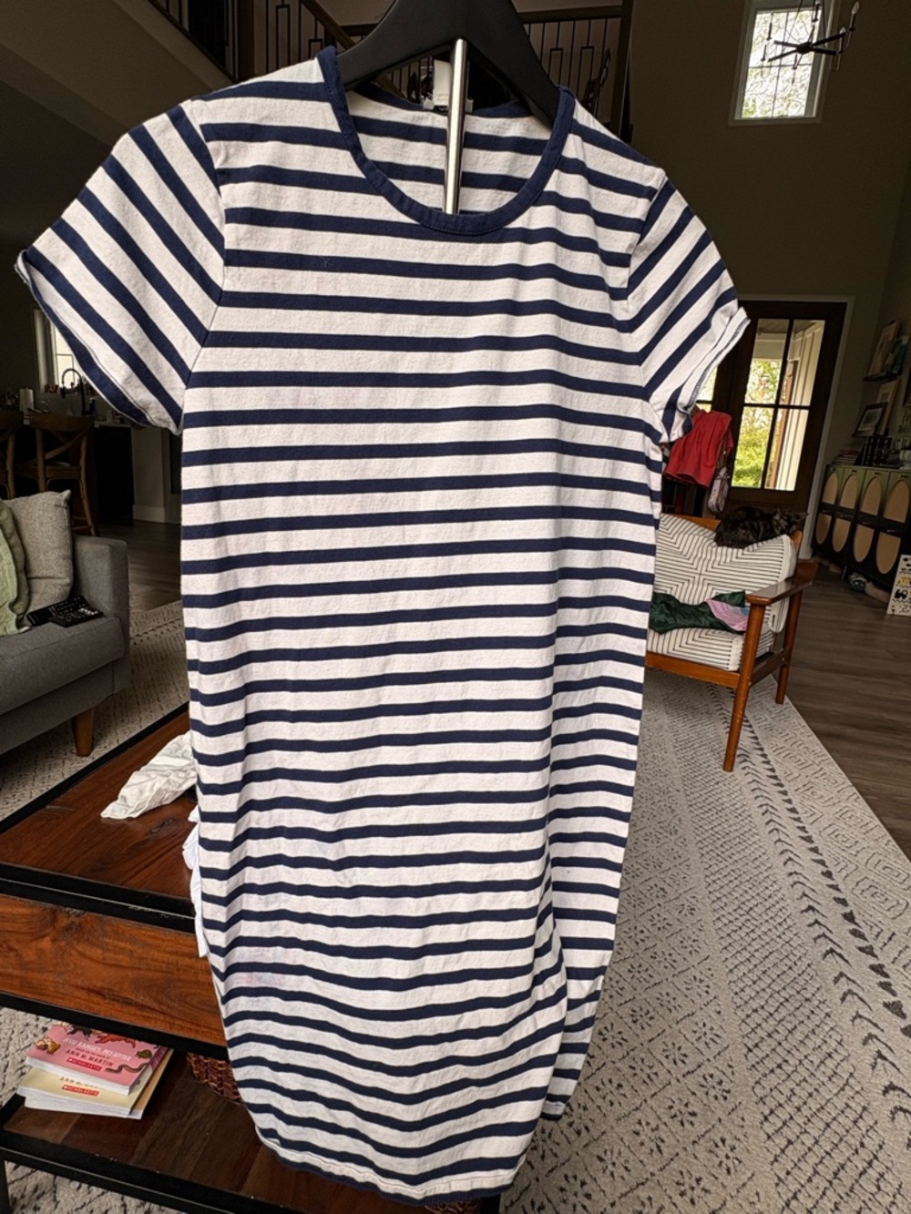 J. Crew Navy and White Striped Tee Dress